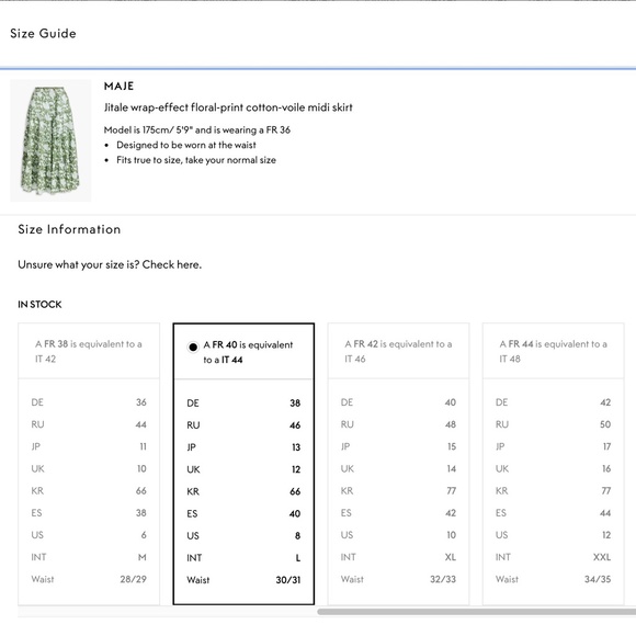 MAJE Jitale Printed Ruffled Maxi Skirt Green Cotton Voile US6 - Picture 7 of 13